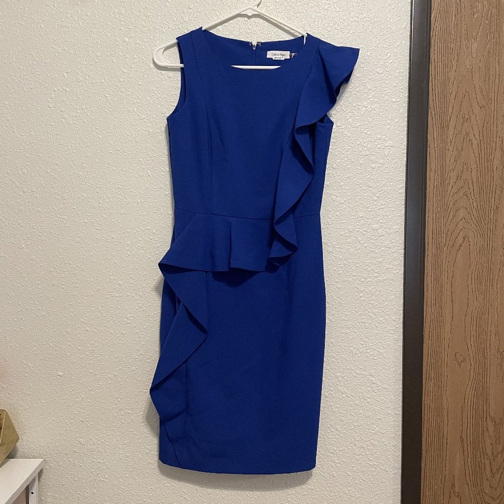 LIKE NEW Calvin Klein Blue Formal Ruffle Dress